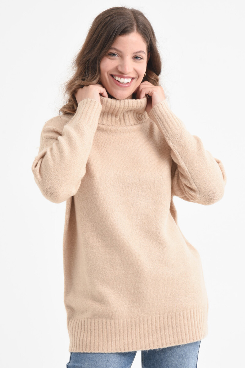 Sweater de punto cuello alto - Beige 