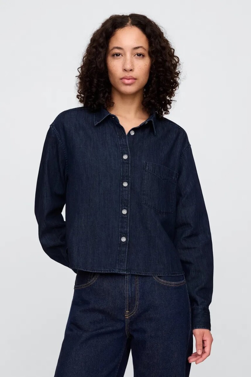 Camisa De Jean Corta Mujer Dark Wash Indigo 119