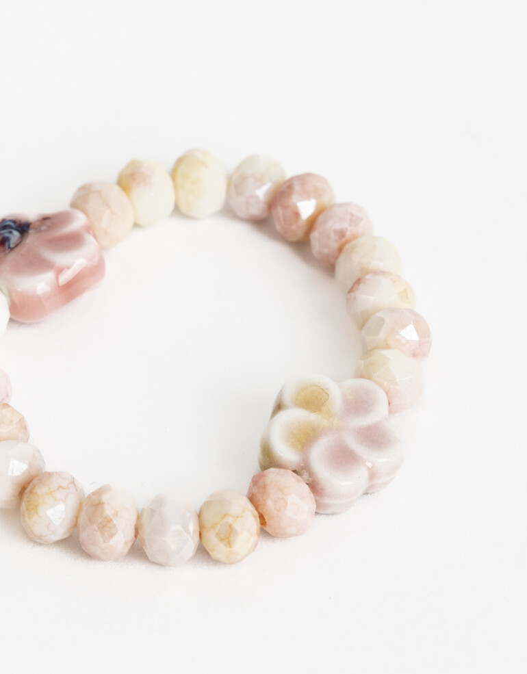 Pulseras Elásticas Canutillos Pulsera Elástica Beads Y Dijes Para Niñas - Rosa Bebe