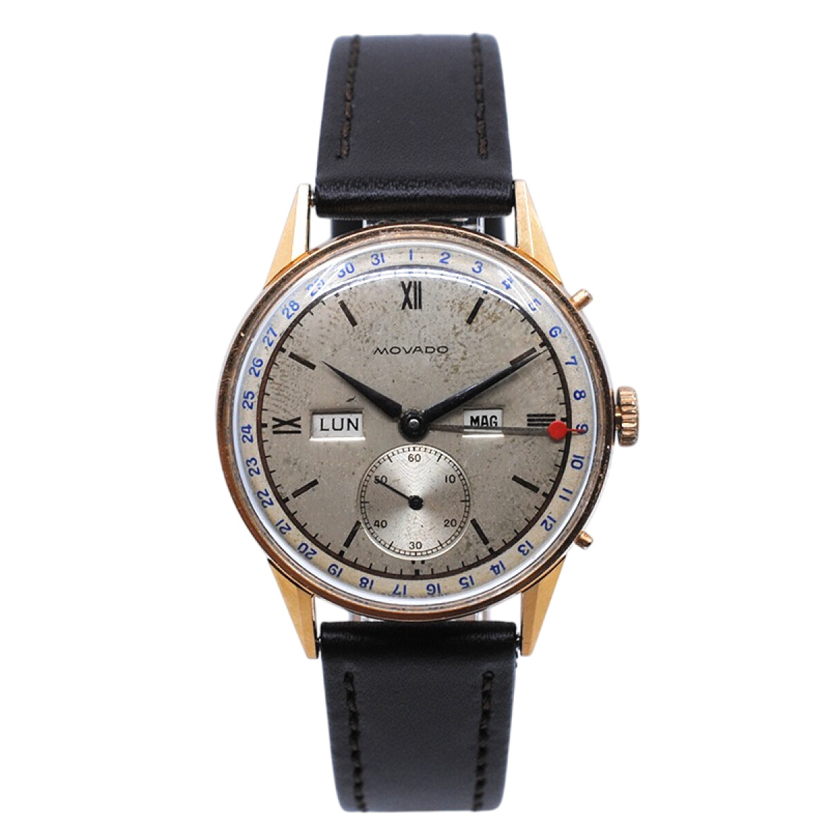 Movado triple calendario R4776 oro rosa 18k 32 mm año 1950´s calibre 470 