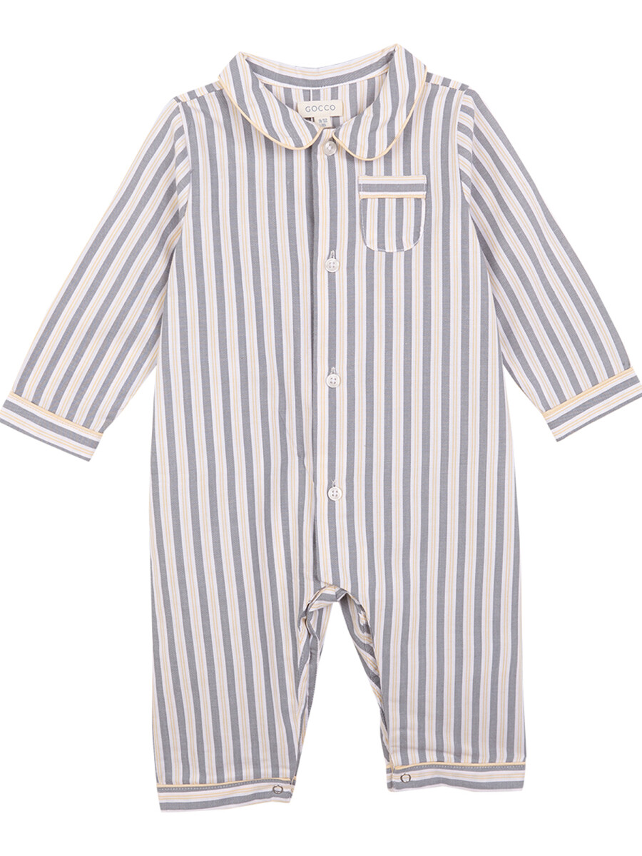 Pijama De Rayas Con Contraste Blanco Roto