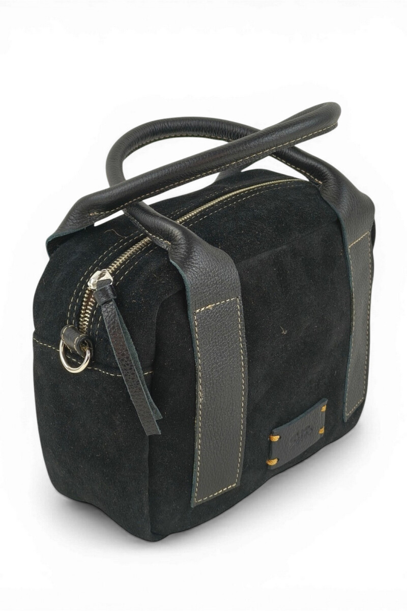 Cartera de Mano y Bandolera en Gamuza y Cuero Negro