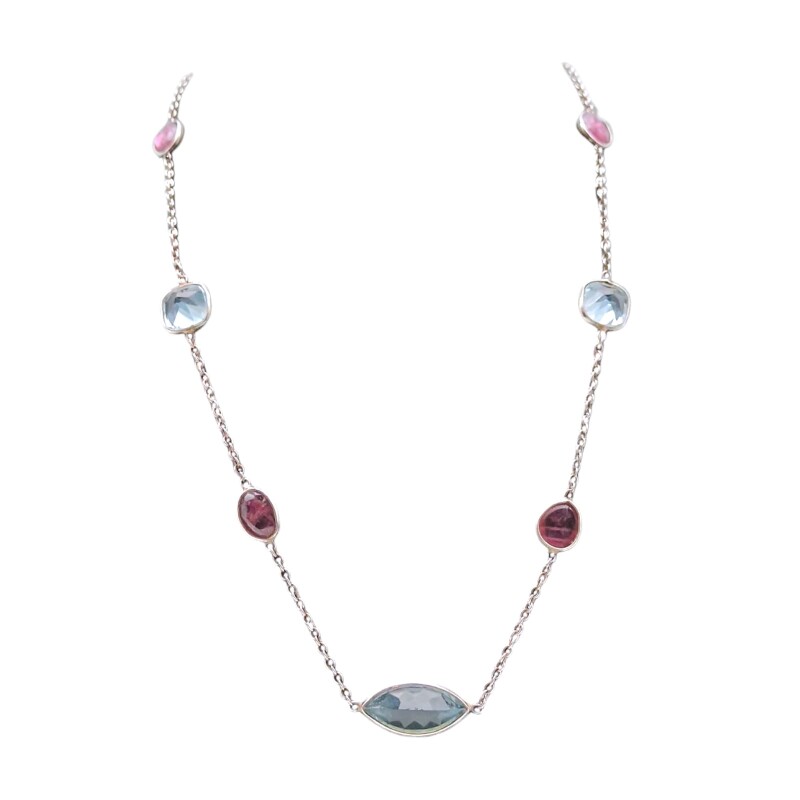 Conjunto Moderno-Plata rodinada 925- Piedra Topacio azul y Turmalina-CJ2033 conpiedra