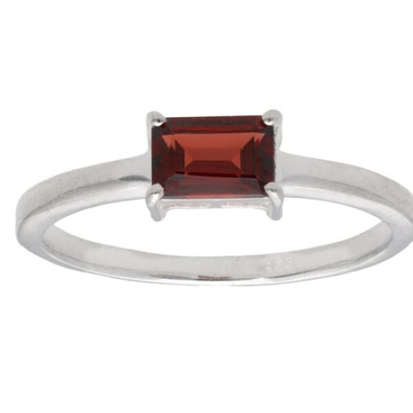 Anillo Cuadrado-Plata rodinada-Piedra Rubi-AN2021 conpiedra