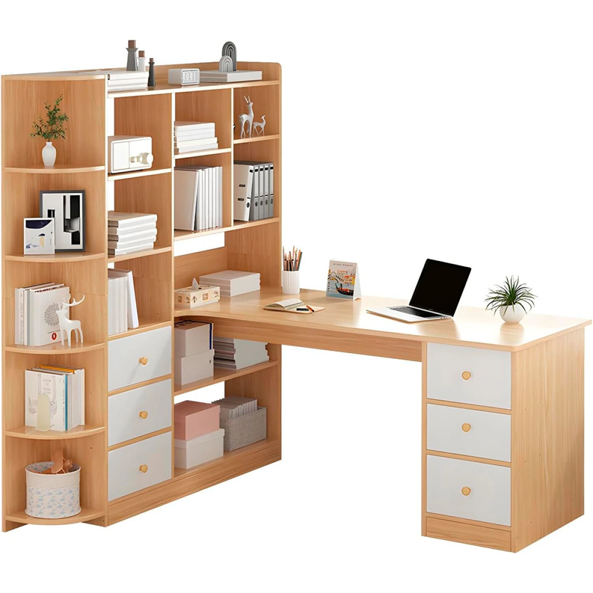 Escritorio Madera con Esantería 6 Cajones 140cm 617-34 