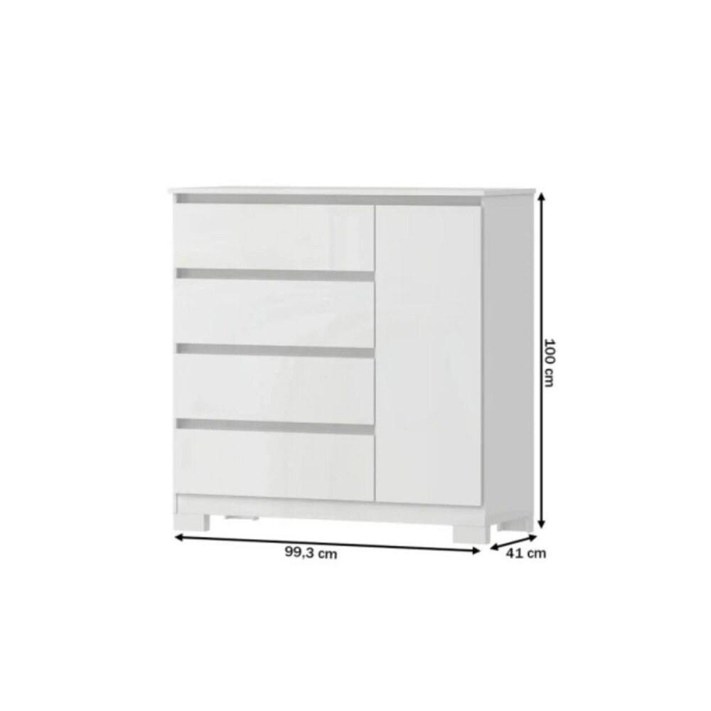 CÓMODA ZAPATERA - 4 CAJONES 1 PUERTA BLANCO