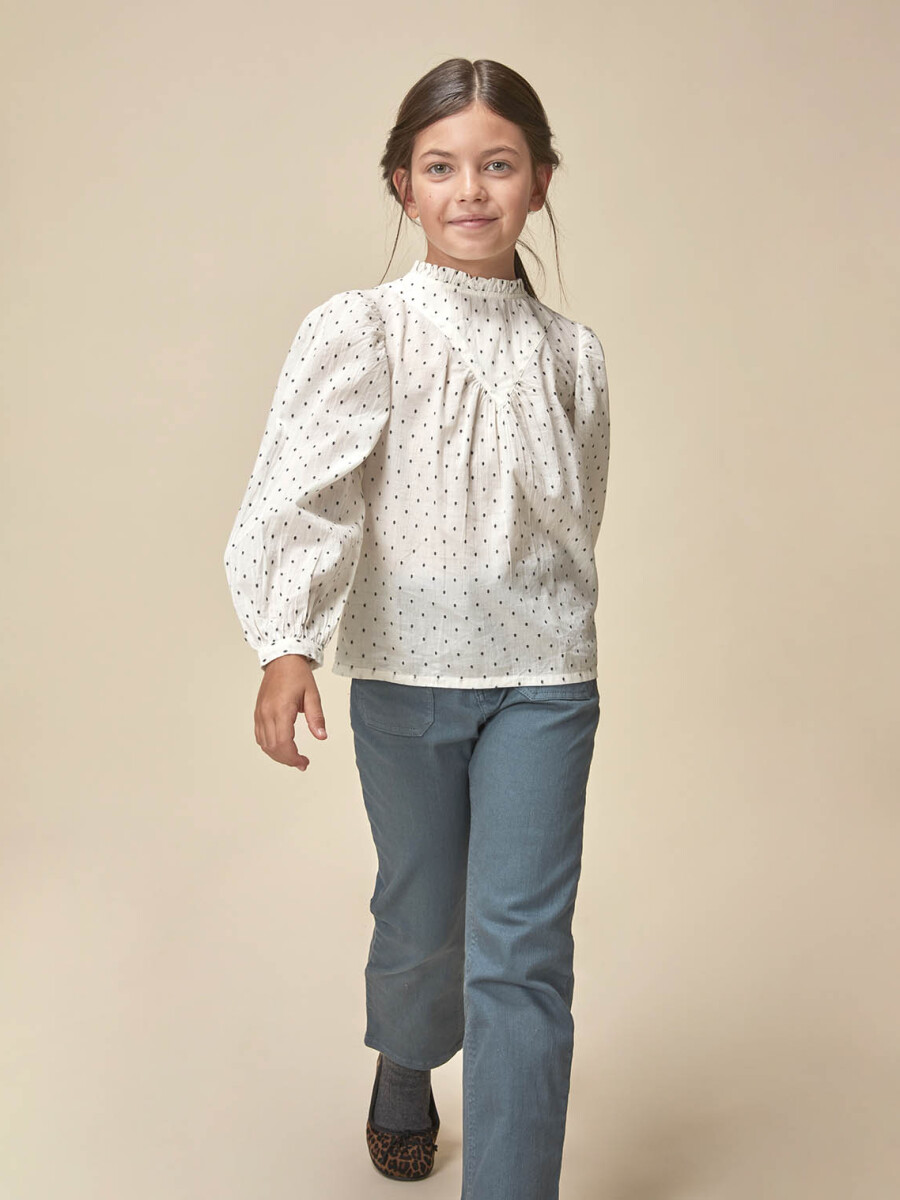 Blusa De Plumeti Con Detalles Blanco Optico