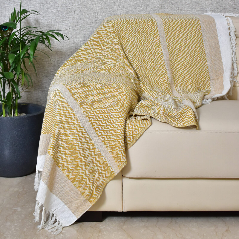 Manta para sillón y cama algodón Rombos Mostaza 130cm