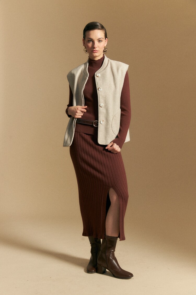 FALDA PUNO Marrón Corteza