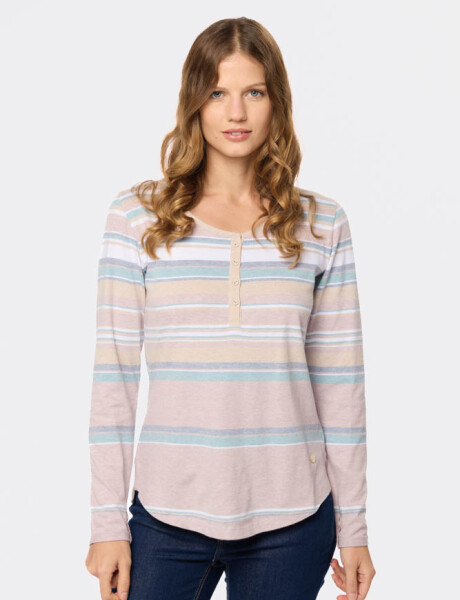 REMERA RAYADA BOTONES Lavanda