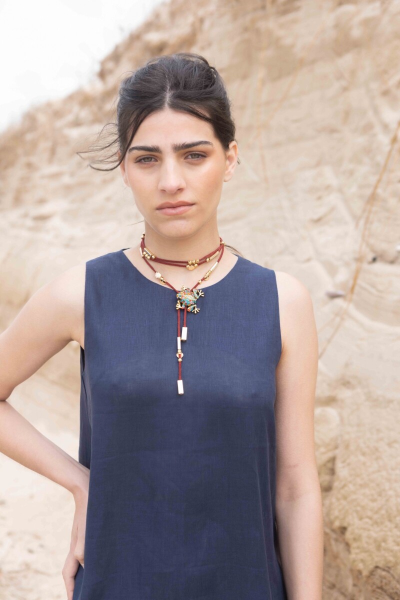 VESTIDO FOLK LONG Azul Marino