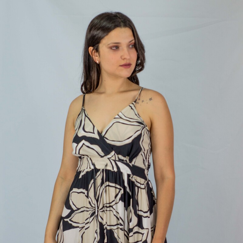 Vestido Ethnic Flowers Black/beige