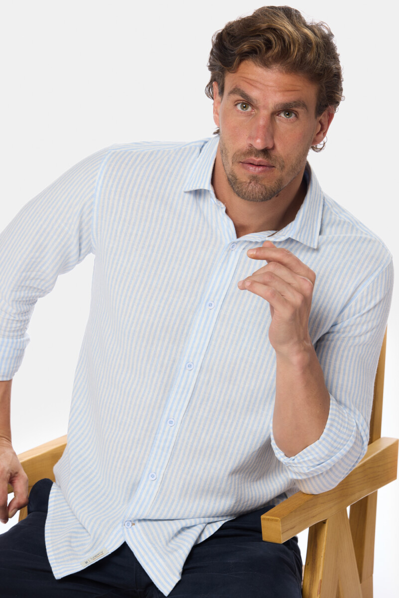 CAMISA DE LINO RAYADA - Azul 