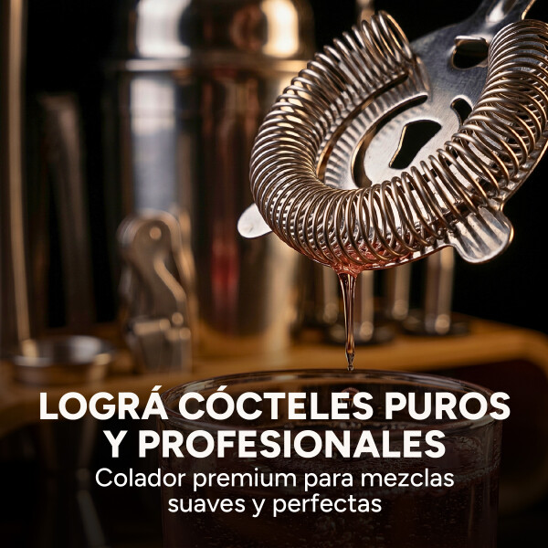 Set de Coctelería Kit 12 pcs Acero Inoxidable C/ Base Madera Plateado