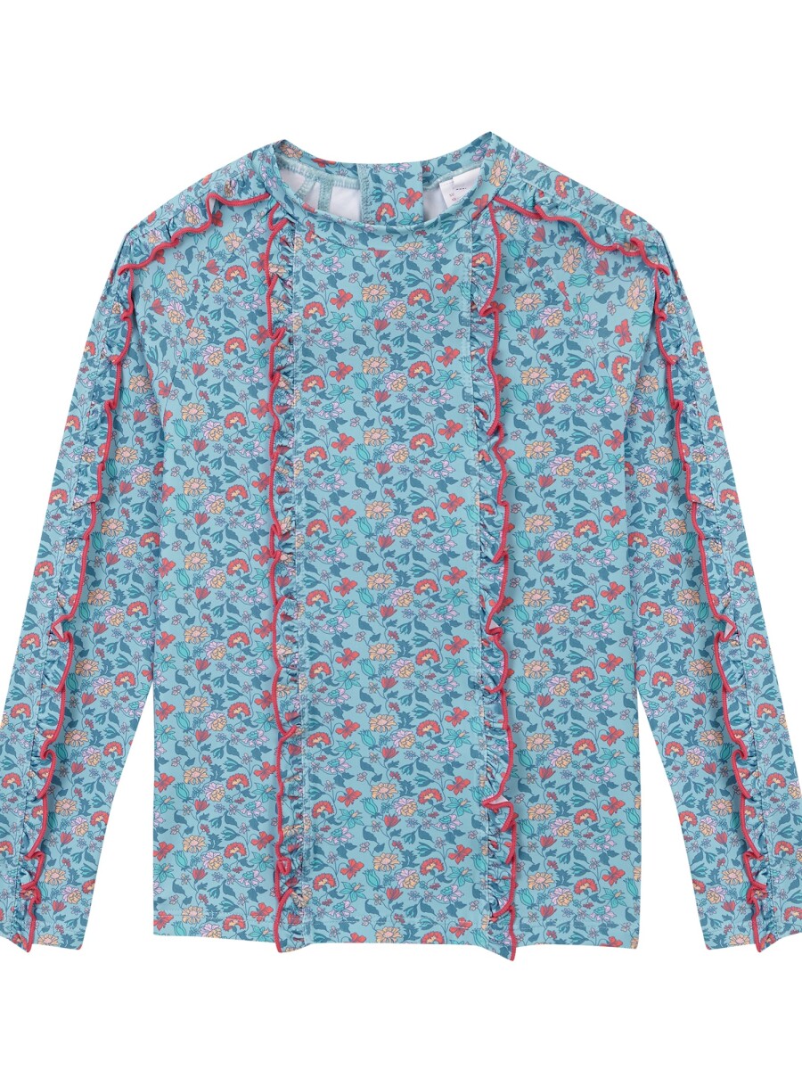 Camiseta De Baño Estampado Flores Blanco