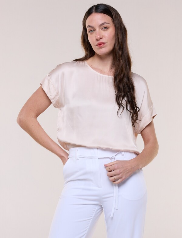 Blusa Saten Manga Corta ROSA CLARO