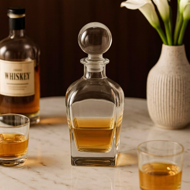 Decantador de Vidrio para Whisky con Tapon Redondo Decantador de Vidrio para Whisky con Tapon Redondo