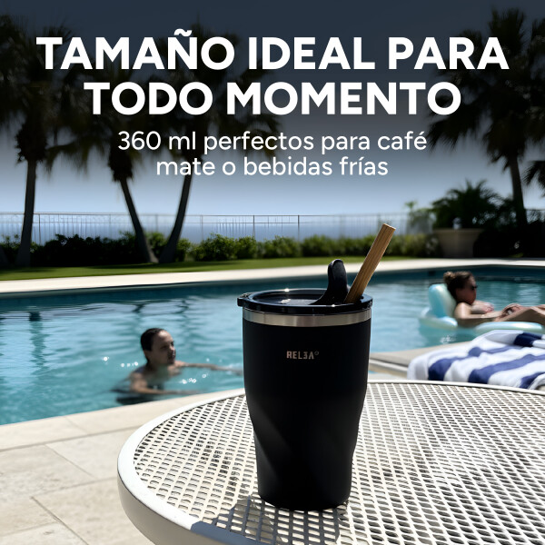 Vaso Termico Acero Inoxidable Aislante C/ Pajita 360ml Color Negro