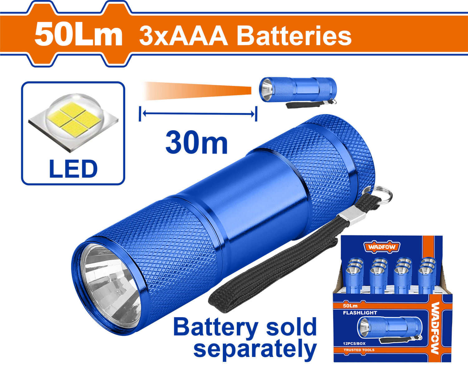 LINTERNA 50LM 30METROS 3XAAA WADFOW WFL2J03 