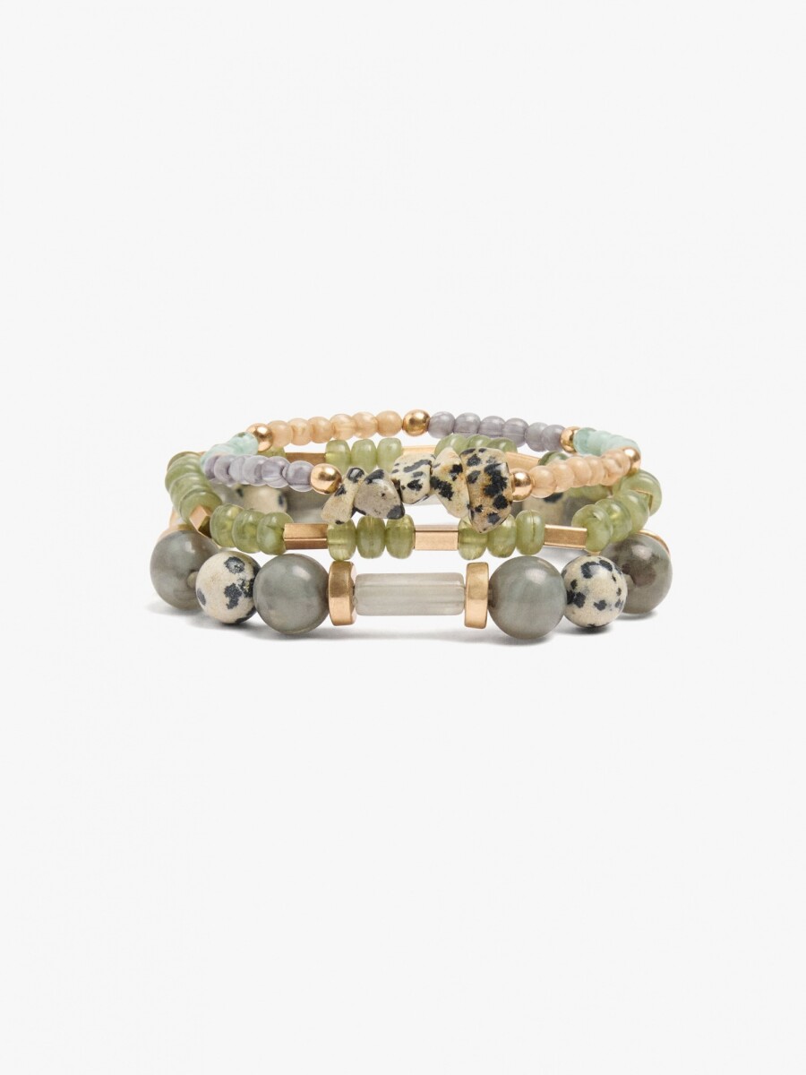 Set De Pulseras Con Cuentas De Piedras multicolor