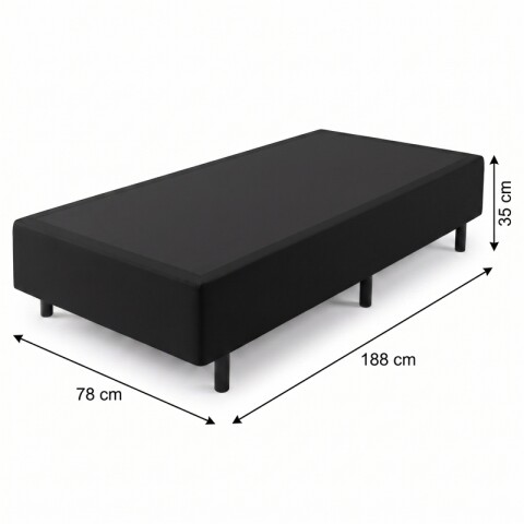 Base Box Sommier Tapizada Negra para Colchón 1 PLAZA 78 x 188 x 35 cm