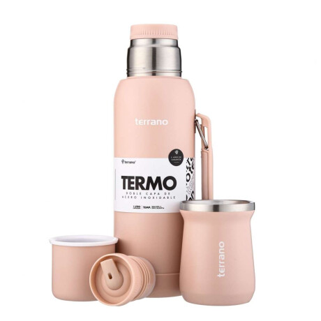 Kit Termo 1Lt Con Base De Silicona + Mate De Acero Tradicional Rosado
