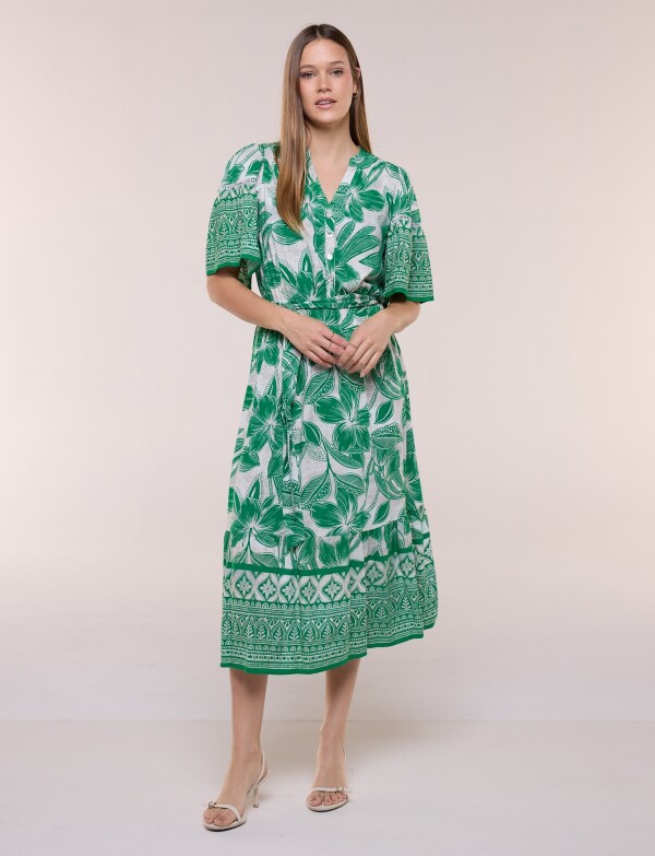 Vestido Maxi Estilo Boho Floral VERDE/MULTI