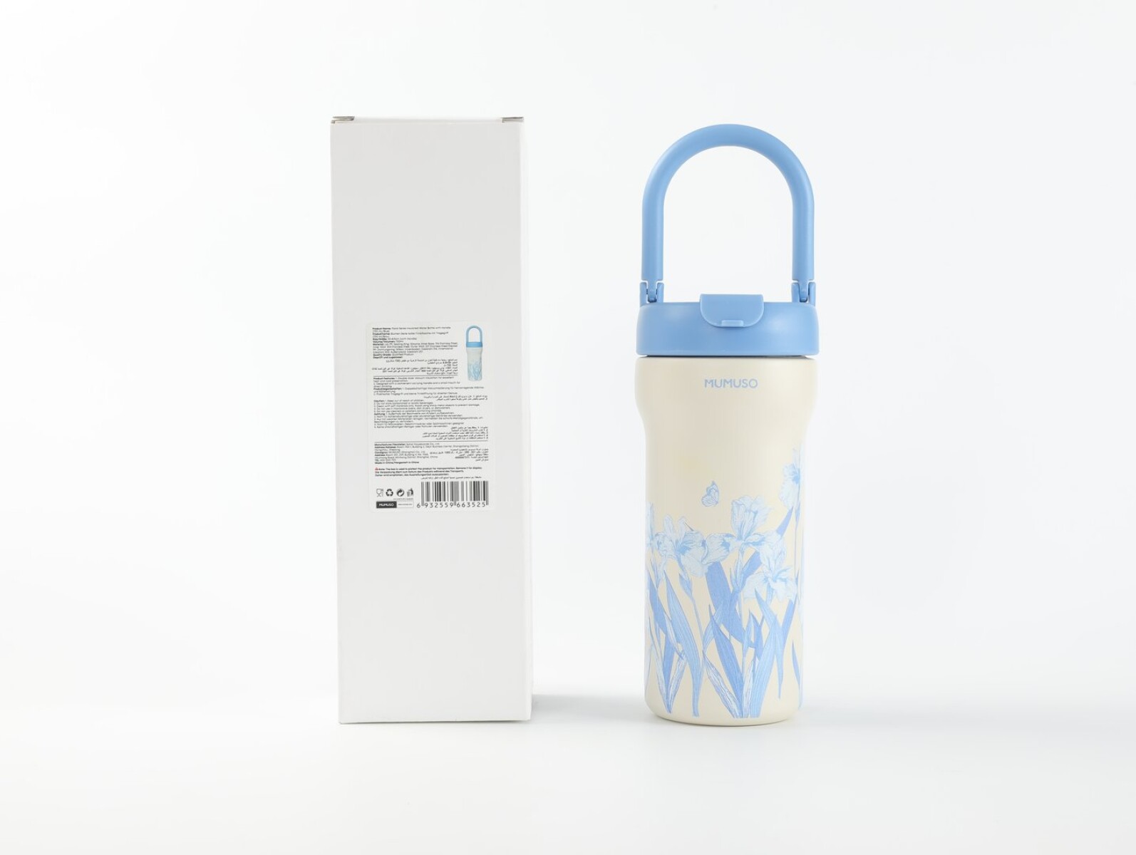 BOTELLA DE AGUA TÉRMICA SERIE FLORAL CON ASA (720 ML/AZUL) 