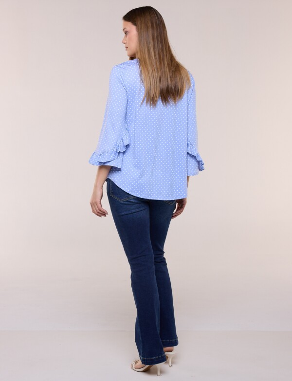 Blusa Lunares Manga 3/4 Con Volados CELESTE/MULTI