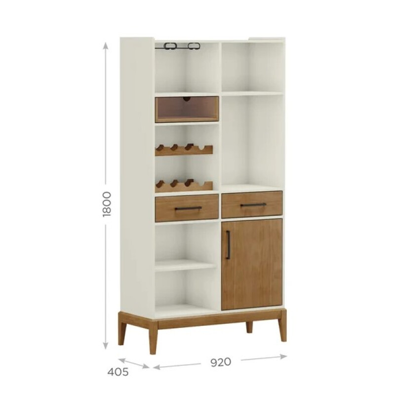 Vinoteca de cristal con 1 puerta y 2+1 cajones, línea Milán, en madera maciza y MDF Vinoteca de cristal con 1 puerta y 2+1 cajones, línea Milán, en madera maciza y MDF