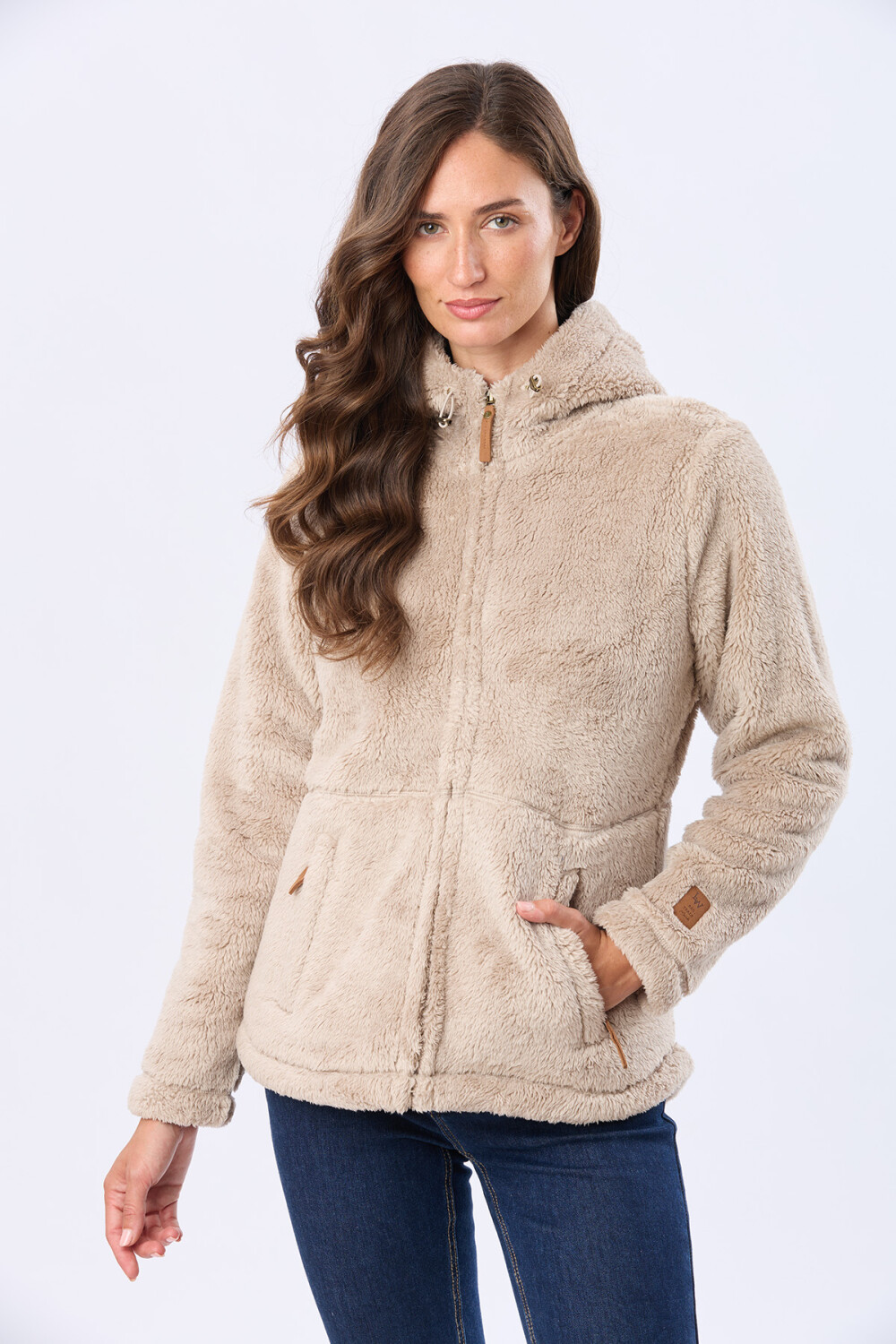 CAMPERA CON CAPUCHA SHERPA SUAVE Beige Oscuro