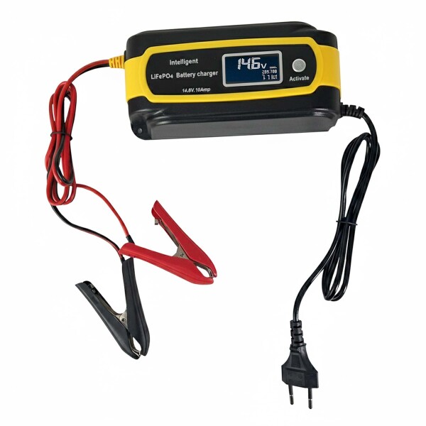 Cargador Bateria Inteligente Auto Moto Lancha Premium 14.6V® Color Amarillo