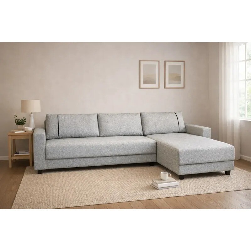 Sofá 3 Cuerpos + Chaise Izquierdo - Tela gris con puntos negros y crudos Sofá 3 Cuerpos + Chaise Izquierdo - Tela gris con puntos negros y crudos