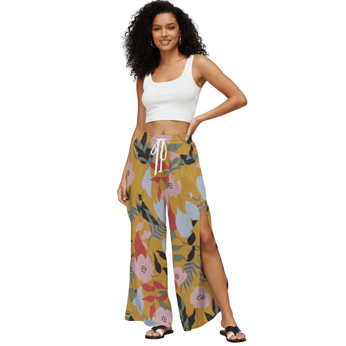 Pantalón Palazzo Elastizado Estampado con Abertura - M10 