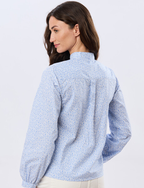 CAMISA ESTAMPADA CON FRUNCES Celeste