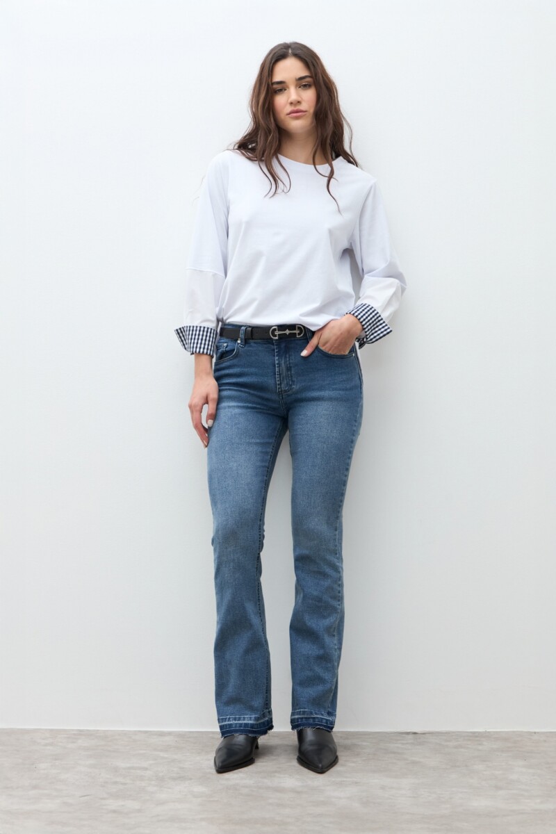 Remera con puños Vichy - blanco 