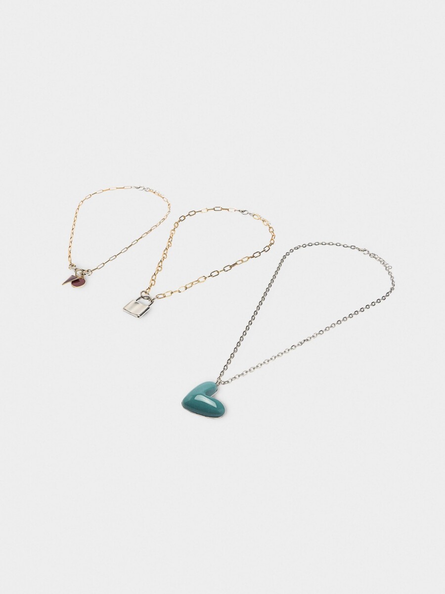 Set De Collares De Eslabones Corazón multicolor
