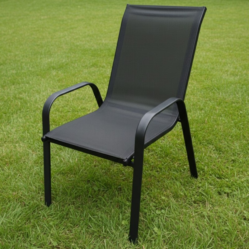 Silla De Jardín De Metal Y Textilina Apilable con Apoyabrazos NEGRO