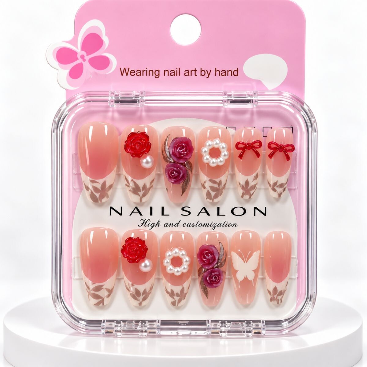Uñas Postisas Infantiles 3D - Rosas 