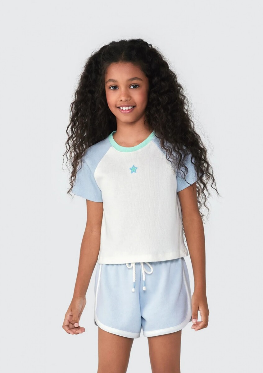 BLUSA INFANTIL EN TELA ACANALADA - CELESTE 