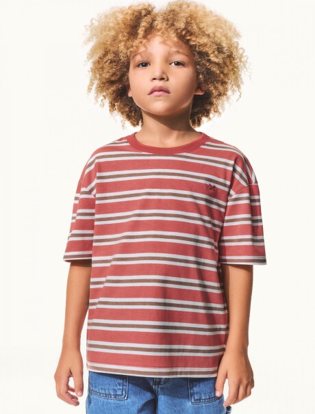 CAMISETA INDANTIL MANGA CORTA DE RAYAS ROJO