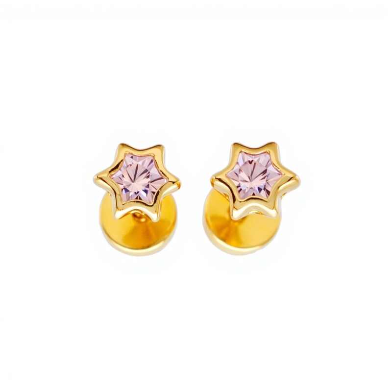 Abridores Estrellas -Oro Bajo- Zirconia rosa-AB8034 conpiedra