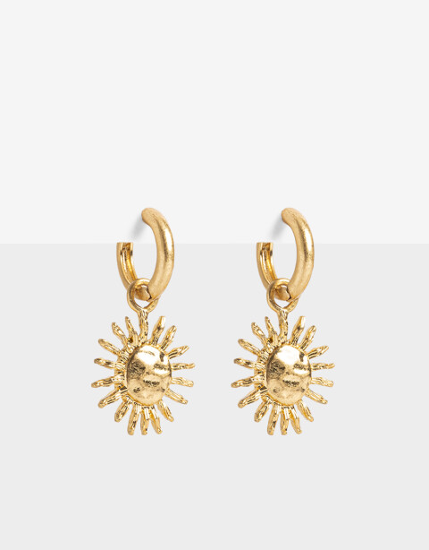 Aros Argollas Metal Argollas Con Dije De Sol - Dorado Oro Amarillo