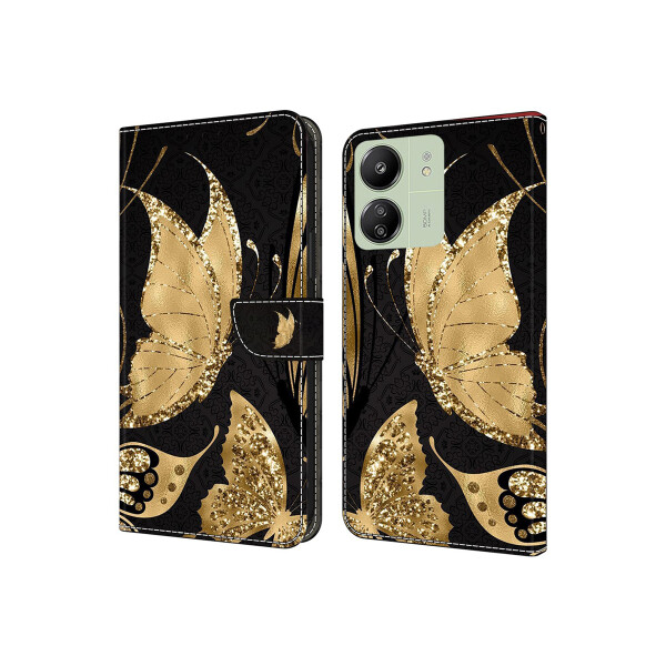 Flip cover para Xiaomi Redmi 13C diseño mariposa dorado Flip Cover Para Xiaomi Redmi 13c Diseño Mariposa Dorado