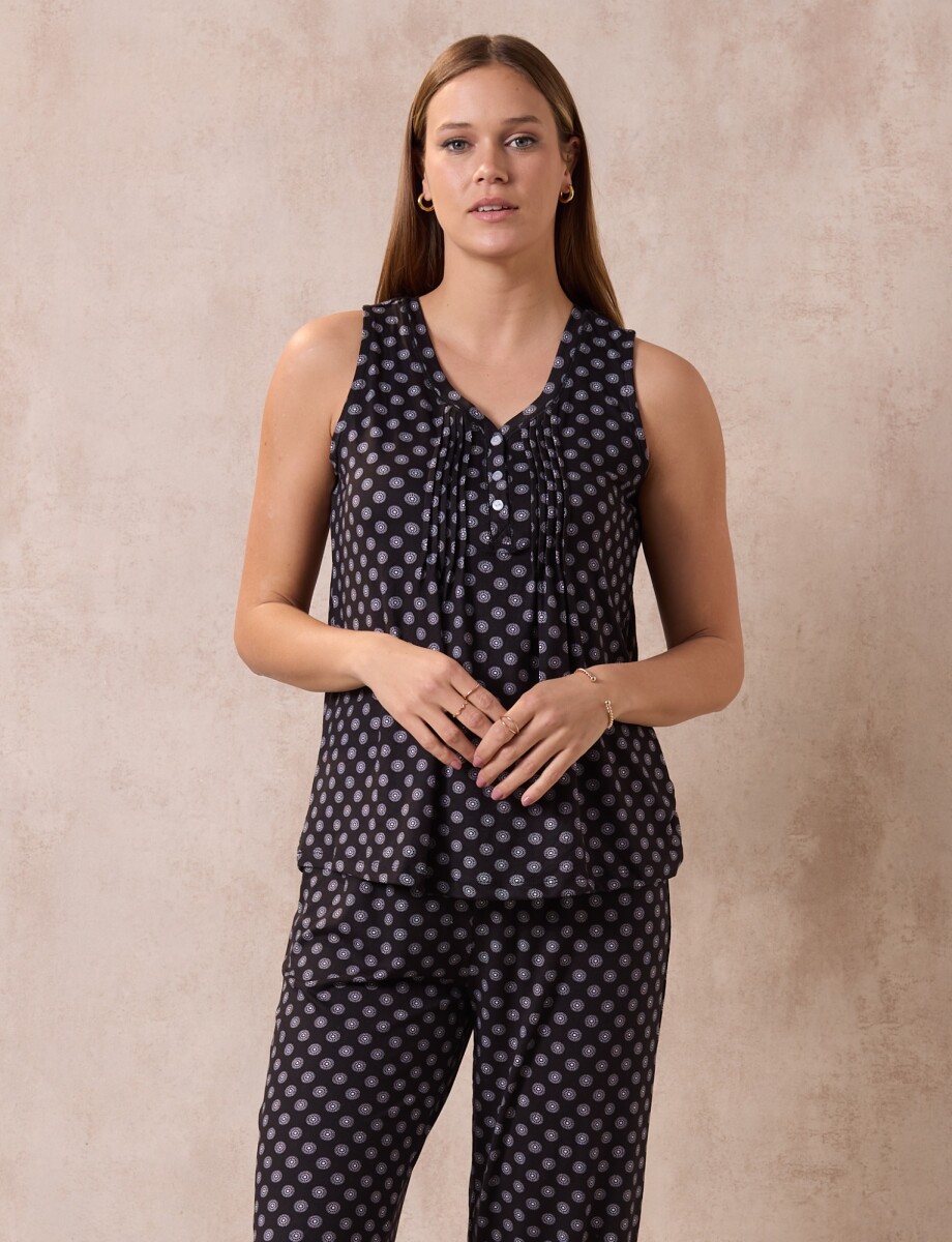 Pijama C/capri - Negro/blanco 