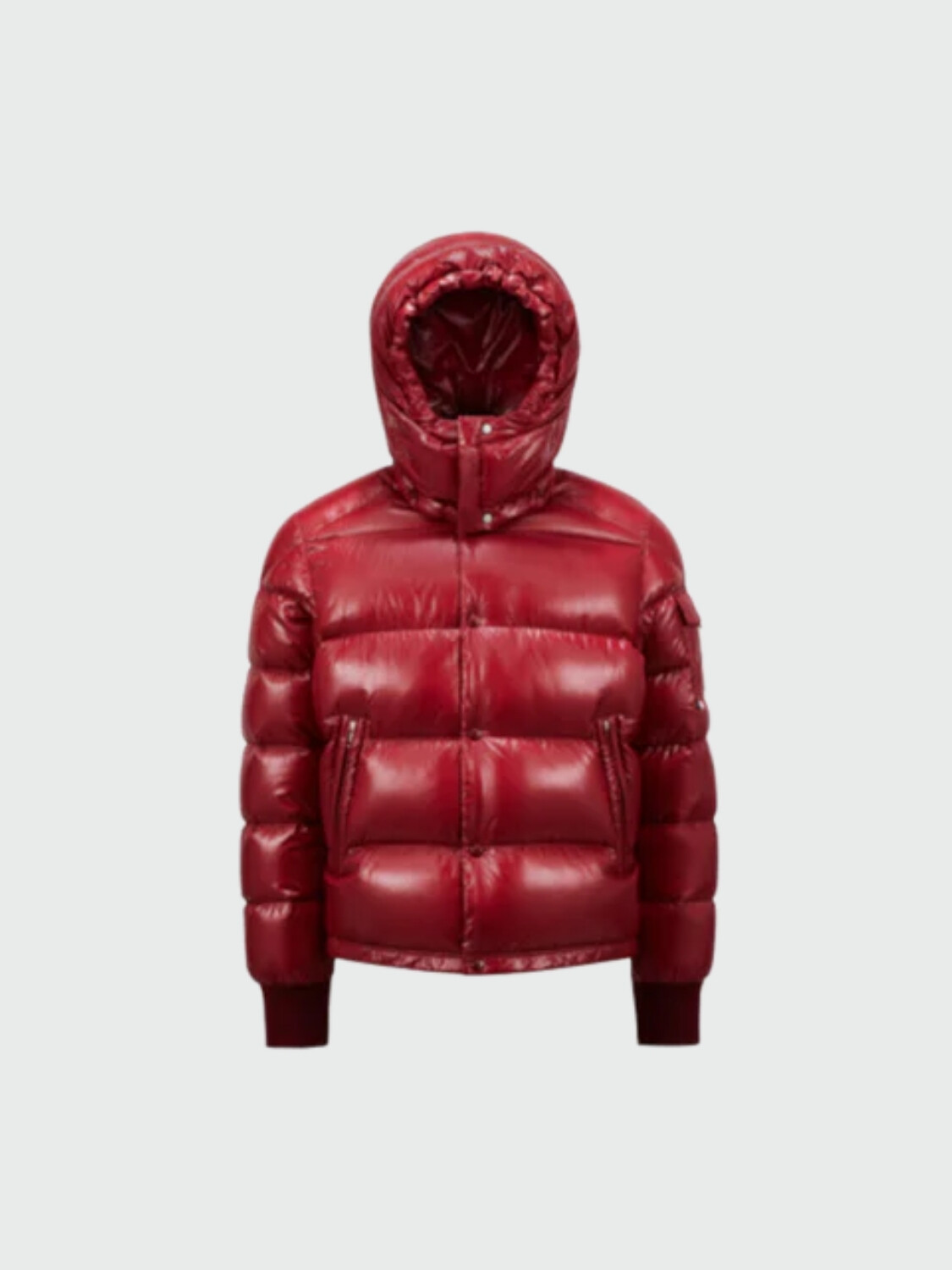 Moncler - Campera rellena de plumas con capucha, Maljasset Rojo Oscuro