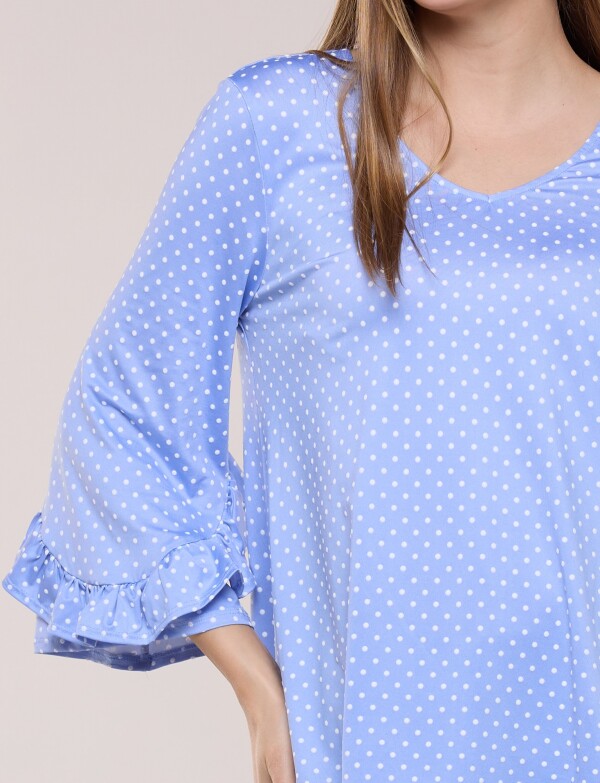 Blusa Lunares Manga 3/4 Con Volados CELESTE/MULTI