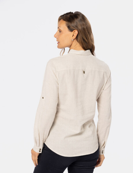CAMISA DE LINO MEDIO BOTÓN Beige