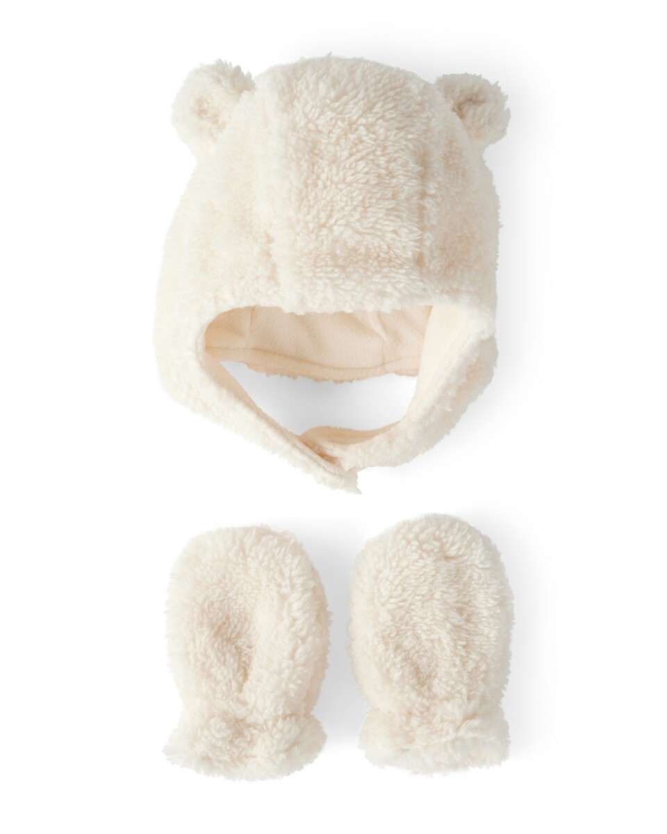 Gorro con orejas y mitones de sherpa 