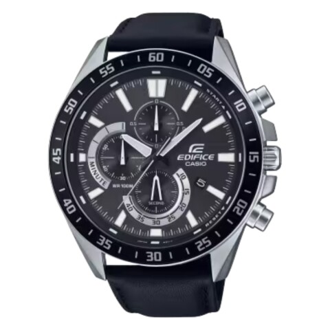 Reloj Casio Edifice EFV-620L-1AVUDF para hombre en acero con correa de cuero negro Negro
